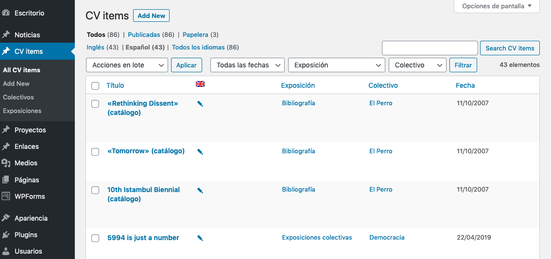 Tipo de contenido CV